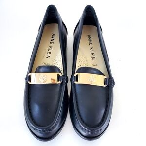 Anne Klein iflex Womens Shoes NADDIE Black SlipOn Flats Loafers Metal Accent 8M